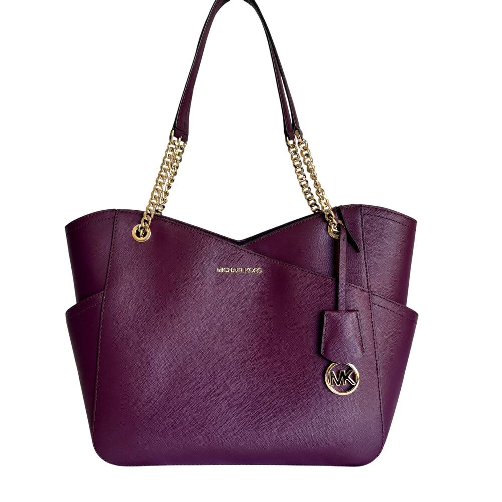 Michael Kors Jet Set Large Saffiano Leather Shoulder Hand Bag Merlot Burgundy